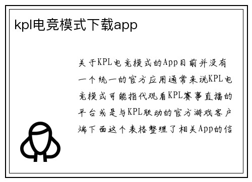 kpl电竞模式下载app
